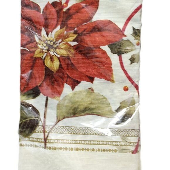 Joyful Poinsettia 1 Pc Christmas Paper Table Cover 2-ply 54" X 96" Disposable - Picture 2 of 5
